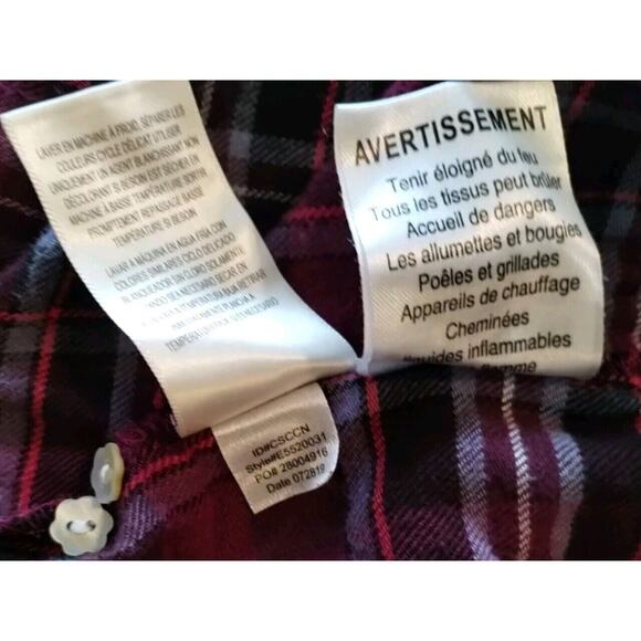 Eileen West Dark Pink Plaid 3/4 Sleeve Lace Ruffle Pockets Flannel Nightgown S - Picture 9 of 16
